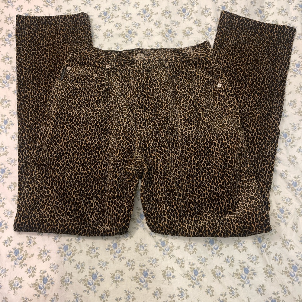 Karen Kane Leopard Print Straight Leg Jeans - Brown Black